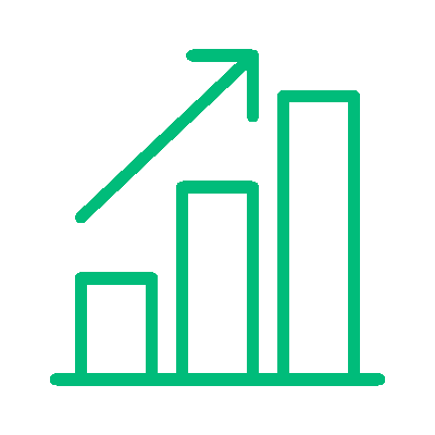 Icono de gráfico ascendente que representa el aumento de la calidad y seguridad en la fabricación gracias a la capacitación en Buenas Prácticas de Manufactura (BPM). Insega, consultoría especializada.