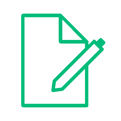 Icono de un bolígrafo escribiendo en una hoja, representando capacitaciones BPM para empresas que buscan certificación INVIMA con Insega