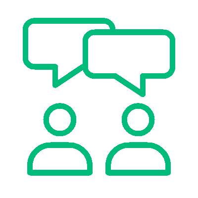 Icono de personas conversando representando capacitaciones en BPM y SST ofrecidas por Insega, consultoría especializada en seguridad y salud en el trabajo.