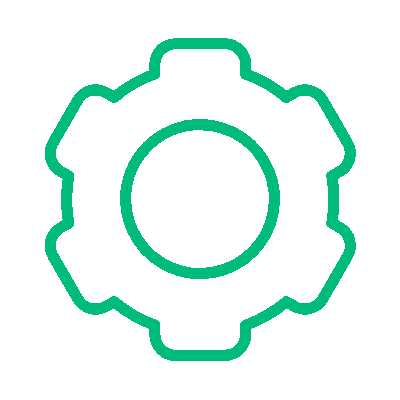 Icono de engranaje representando tecnología y dispositivos médicos, optimización de procesos con Insega.
