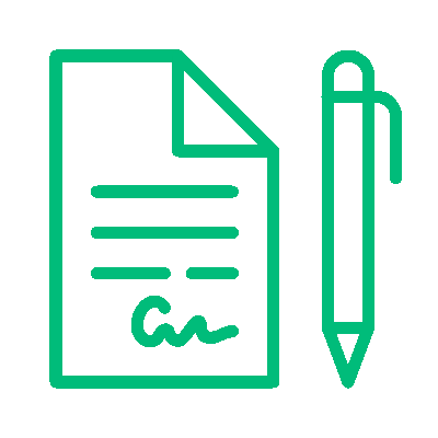 Icono de contrato y bolígrafo para interventoría y auditoría en BPM y SG-SST con Insega. Gestión de proyectos con estándares de calidad.