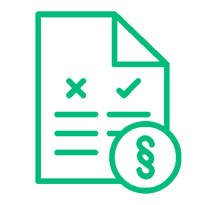 Icono de hoja de papel con lista de verificación de cumplimiento HSEQ. Asesoría legal y técnica continua de Insega para mejorar la seguridad y salud en el trabajo.