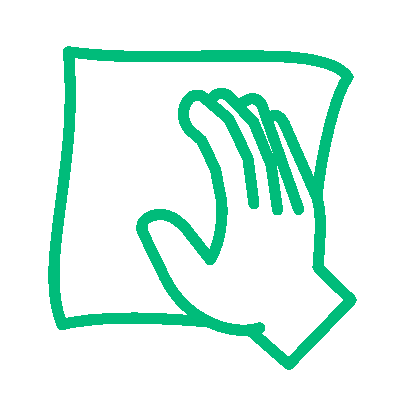 Icono de mano con paño de limpieza para productos de higiene, asegurando calidad y seguridad en la fabricación con Insega