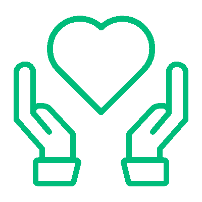 Icono de manos con un corazón, representando la empatía como uno de los valores fundamentales de Insega, consultoría especializada en BPM y SST.