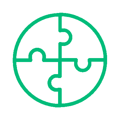 Icono de rompezabezas circular que representa la integralidad, uno de los valores de Insega, empresa de consultoría especializada en BPM y SST.