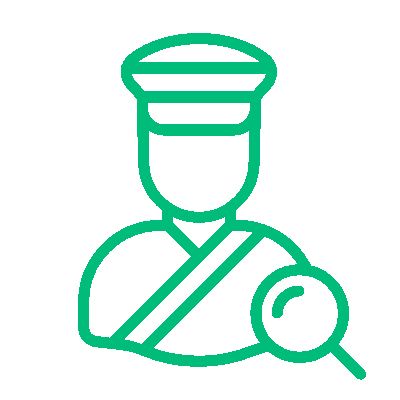 Inspector con lupa realizando auditoría e inspección de seguridad y salud en el trabajo. Insega ofrece consultoría especializada en BPM y SST.
