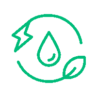 Icono de rayo y hoja envolviendo una gota, representando interventoría y auditoría en seguridad y salud en el trabajo con Insega. Seguimiento técnico para la sostenibilidad.