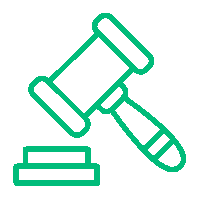 Icono de martillo de juez que representa la obligatoriedad del trámite Invima para comercializar productos de consumo humano en Colombia. Insega, consultoría especializada en BPM y SST.