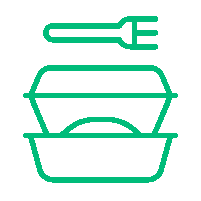 Icono de comida empacada con tenedor, representando materiales y envases para la industria alimentaria. Insega ofrece consultoría especializada en desarrollo y estabilización de productos.