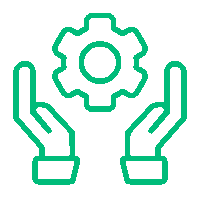 Icono de manos y engranaje representando un plan de acción correctivo y preventivo en BPM y SG-SST con Insega