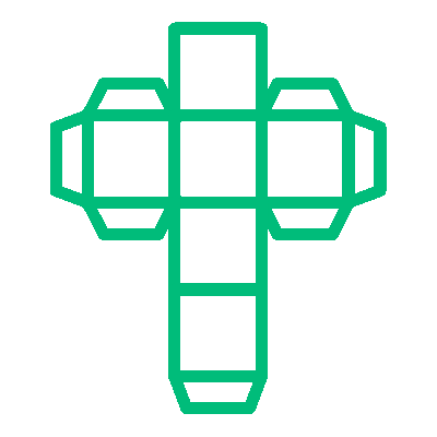 Icono de caja sin armar representando la validación de etiquetado y empaques para cumplimiento en seguridad y salud en el trabajo (SST) con Insega.