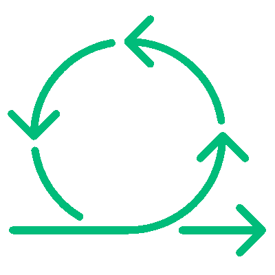 Icono de flechas moviéndose en círculos que representan la flexibilidad en Insega, consultoría especializada en BPM y SST.